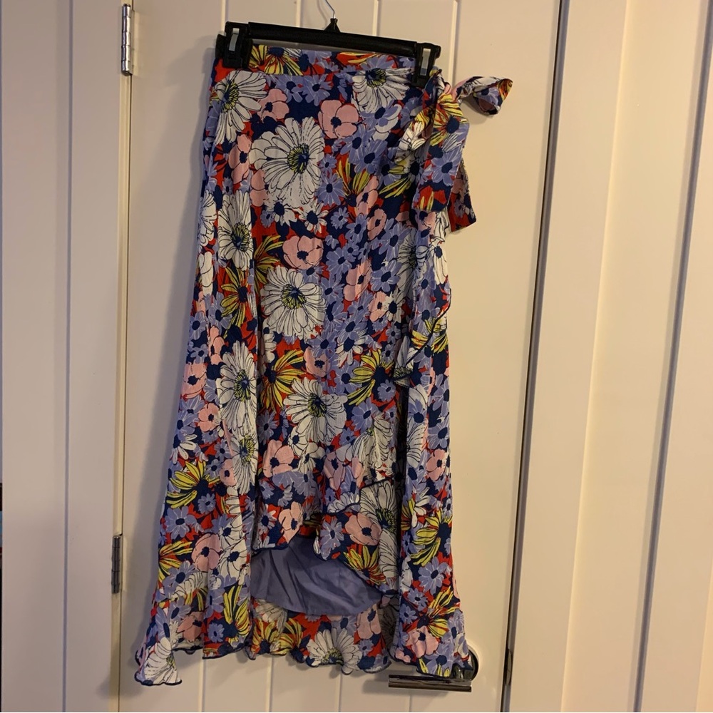 Anthropologie Maeve Floral Wrap Skirt - Blue and Pink Flowers
